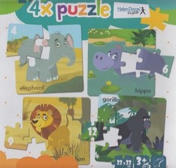 4x puzzle Elephant, hippo, lion, gorilla