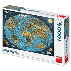 Puzzle 1000 XL Kreslená mapa světa