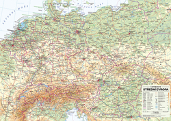 Střední Evropa nástěnná obecně zeměpisná mapa