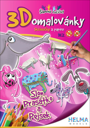 3D omalovánky Slon, prasátko a pejsek